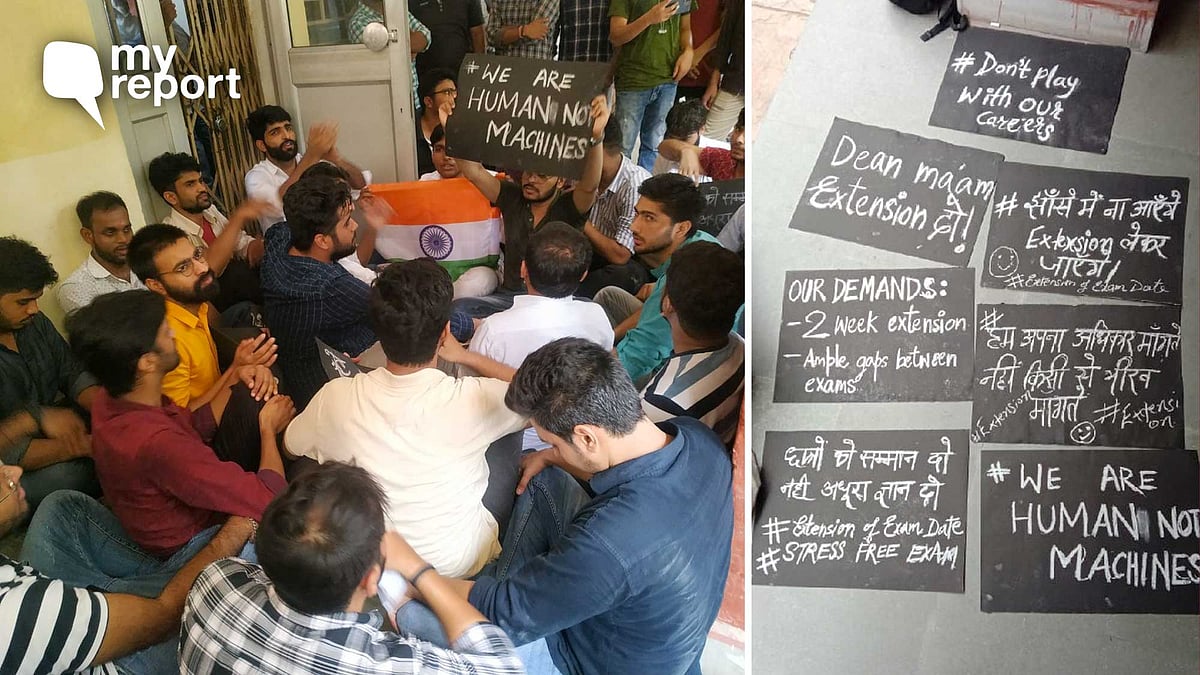 <div class="paragraphs"><p>1st and 2nd-year students of Delhi University's Faculty of law are demanding postponement of end-semester exams.</p></div>