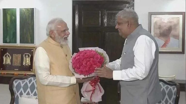 <div class="paragraphs"><p>Soon after NDA candidate <a href="https://www.thequint.com/">Jagdeep Dhankhar</a> was declared victorious in the <a href="https://www.thequint.com/news/politics/vice-presidential-election-margaret-alva-jagdeep-dhankhar-voting-for-vice-president-live-news-updates-6-august">vice presidential election</a> on the evening of Thursday, 6 August, Prime Minister Narendra Modi met Dhankhar at his residence in Delhi and offered his congratulations.</p></div>