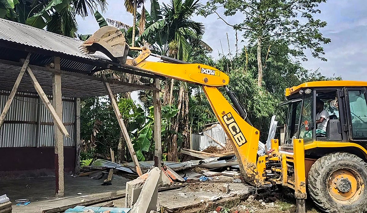 <div class="paragraphs"><p>Authorities demolished the Jamiul Huda madrasa on Thursday, 4 August, of Mustafa alias Mufti Mustafa, who was recently arrested for his alleged links with a Bangladesh-based terror outfit.</p></div>