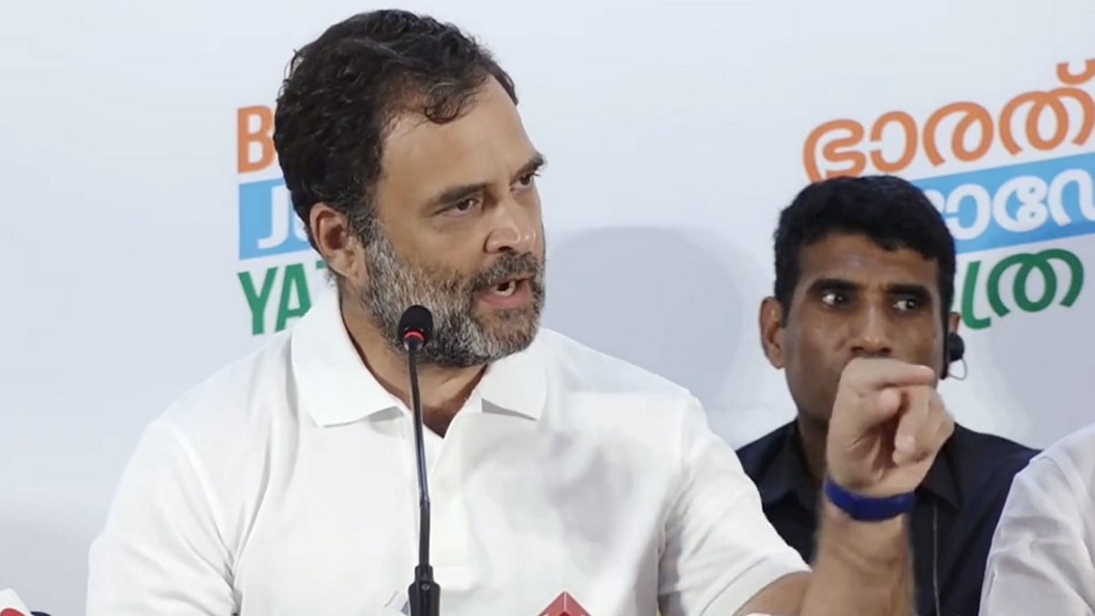 <div class="paragraphs"><p>Congress leader Rahul Gandhi addresses a press conference during the party's Bharat Jodo Yatra in Ernakulam district. </p></div>