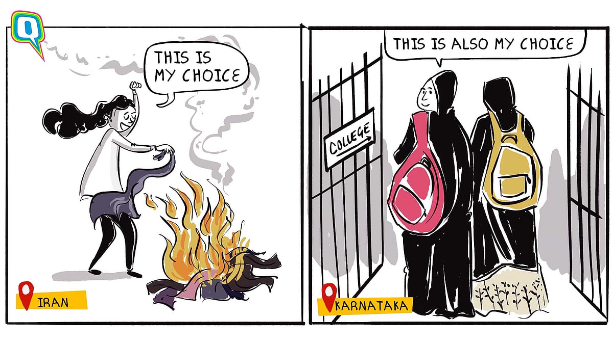 <div class="paragraphs"><p>In both Iran and Karnataka, the fight is against being forced to dress a certain way. The fight is for freedom.</p></div>