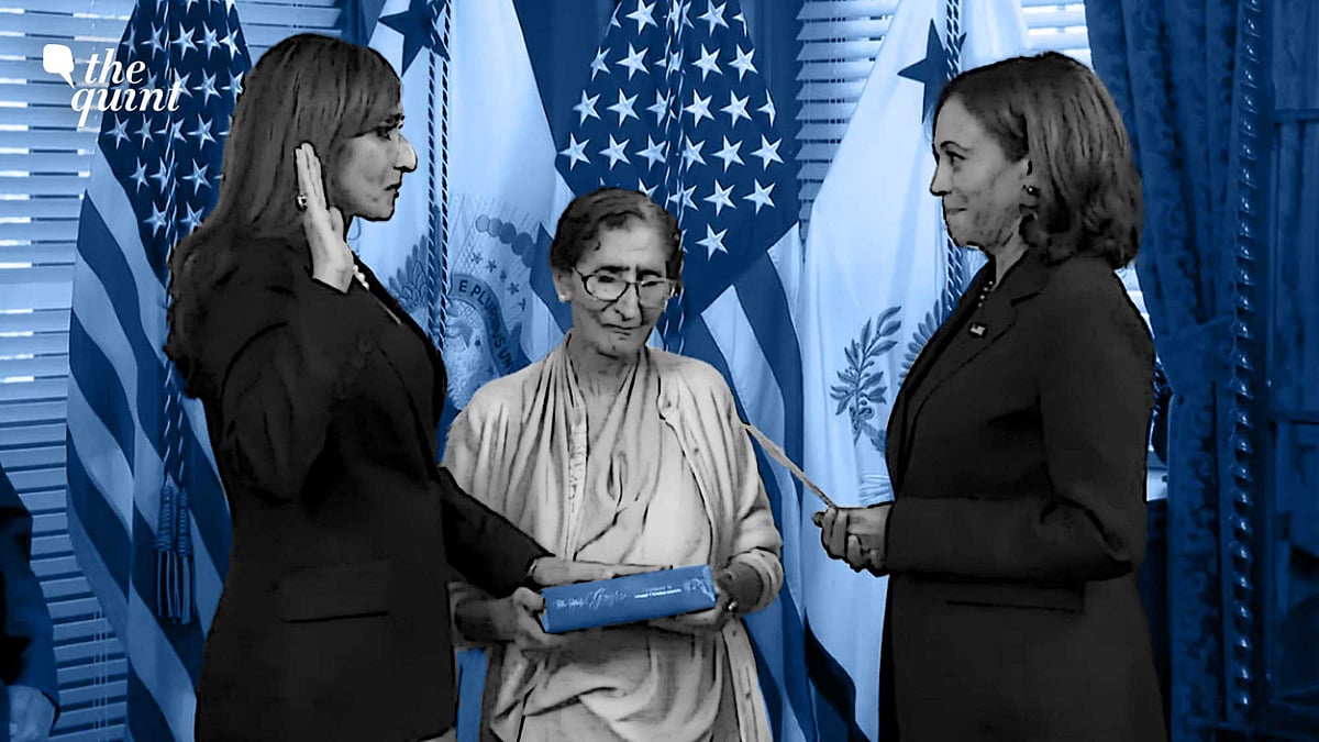 <div class="paragraphs"><p>Shefali Razdan Duggal being administered her oath as US Ambassador to the Netherlands by VP Kamala Harris. She took the oath by swearing on the Bhagavad Gita in the presence of her mother. </p></div>