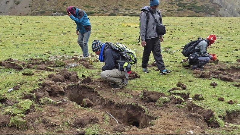 <div class="paragraphs"><p>Pits, some of them more than 2 meters (7 feet) deep — dug by the bears. </p></div>