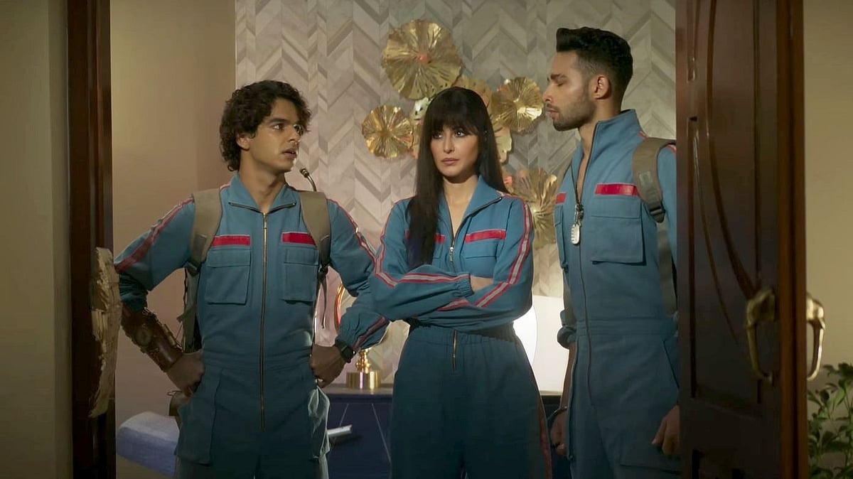 <div class="paragraphs"><p>Ishaan, Siddhant Chaturvedi, and Katrina Kaif in a still from<em> Phone Bhoot.</em></p></div>