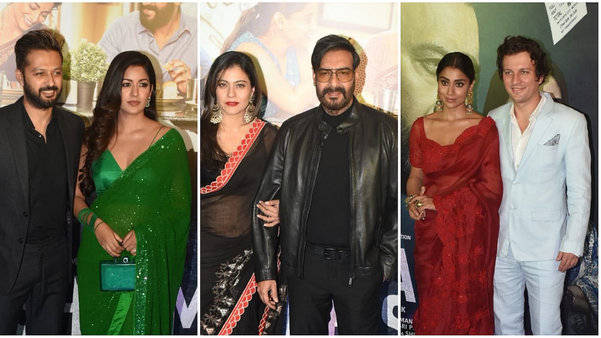 <div class="paragraphs"><p>Vatsal Sheth, Ishita Dutta, Kajol, Ajay Devgn, Shriya Saran and Andrei Koscheev at the<em> Drishyam 2</em> screening.</p></div>