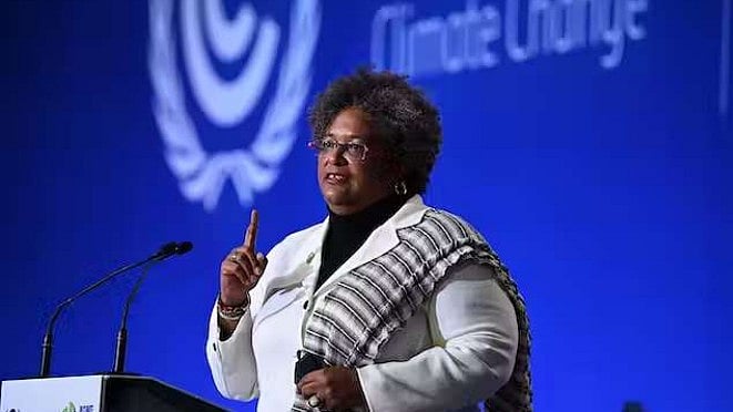 <div class="paragraphs"><p>Prime Minister of Barbados, Mia Mottley, a UN climate summit.</p></div>