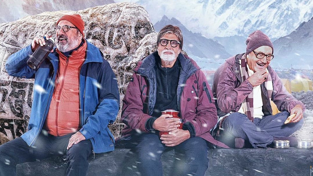 <div class="paragraphs"><p>Boman Irani, Amitabh Bachchan, and Anupam Kher in the poster for 'Uunchai'.</p></div>