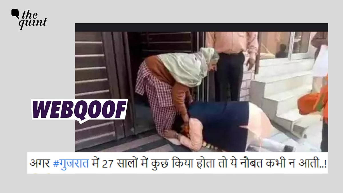 <div class="paragraphs"><p>Fact-Check | An old image showing a person asking for votes by touching the feet of an elderly woman is from Delhi, not Gujarat.</p></div>