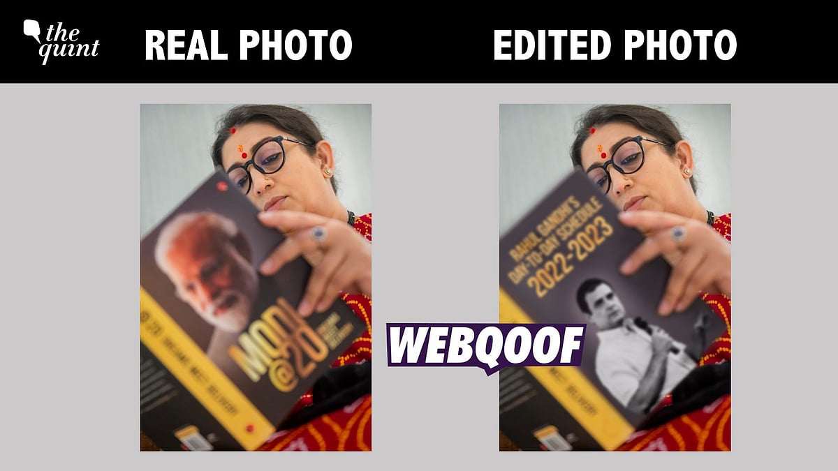<div class="paragraphs"><p>The photo has been edited to show Smriti Irani reading a book on Congress leader Rahul Gandhi.</p></div>