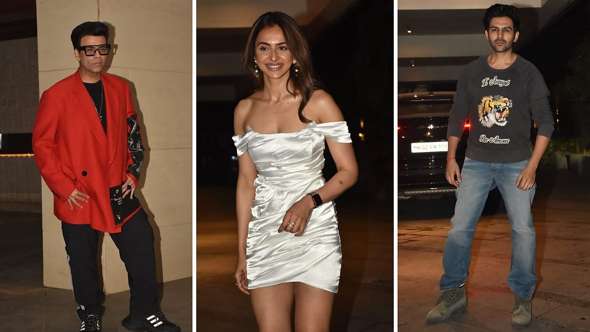 <div class="paragraphs"><p>Karan Johar, Rakul Preet Singh, Kartik Aaryan at Jackky Bhagnani's birthday bash.</p></div>