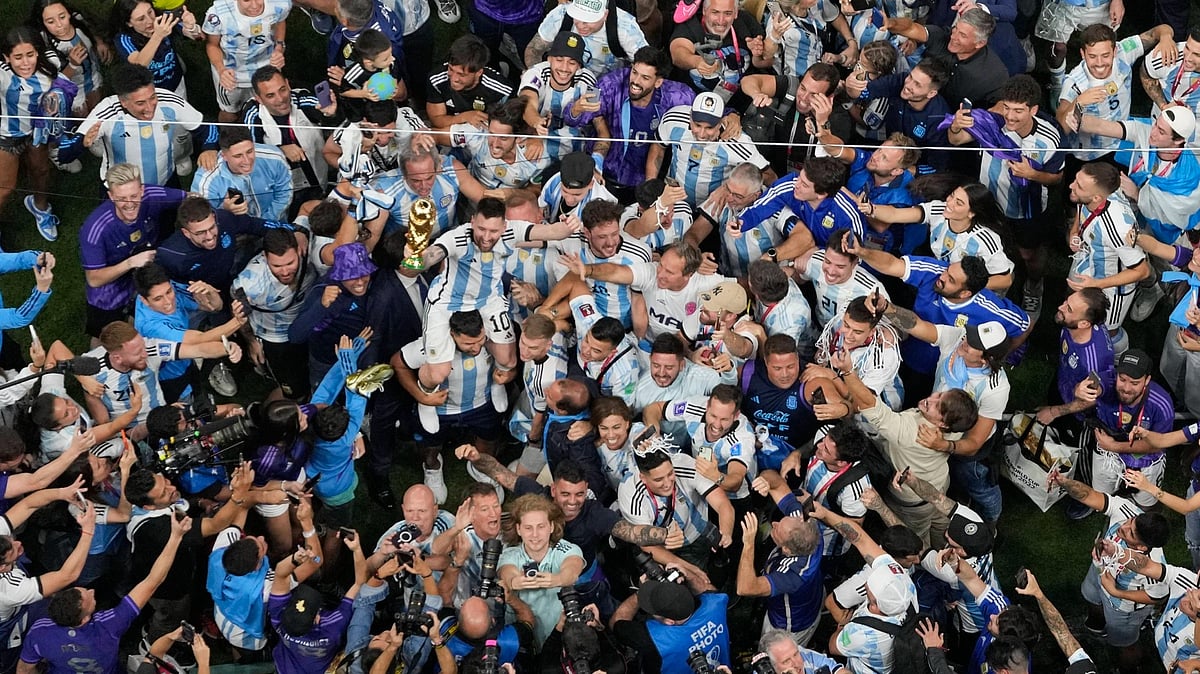 <div class="paragraphs"><p>2022 FIFA World Cup final: Lionel Messi celebrates Argentina's World Cup with his teammates.</p></div>