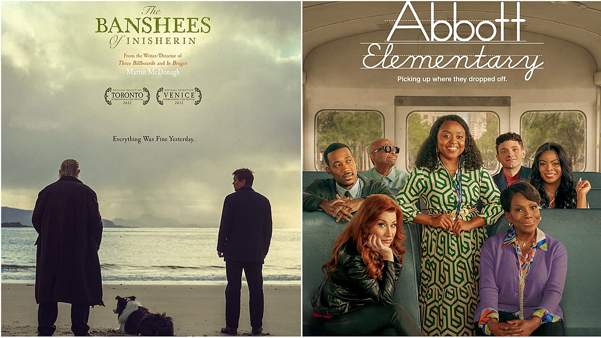 <div class="paragraphs"><p>Posters of <em>The Banshees of Inisherin</em> and <em>Abbott Elementary.</em></p></div>