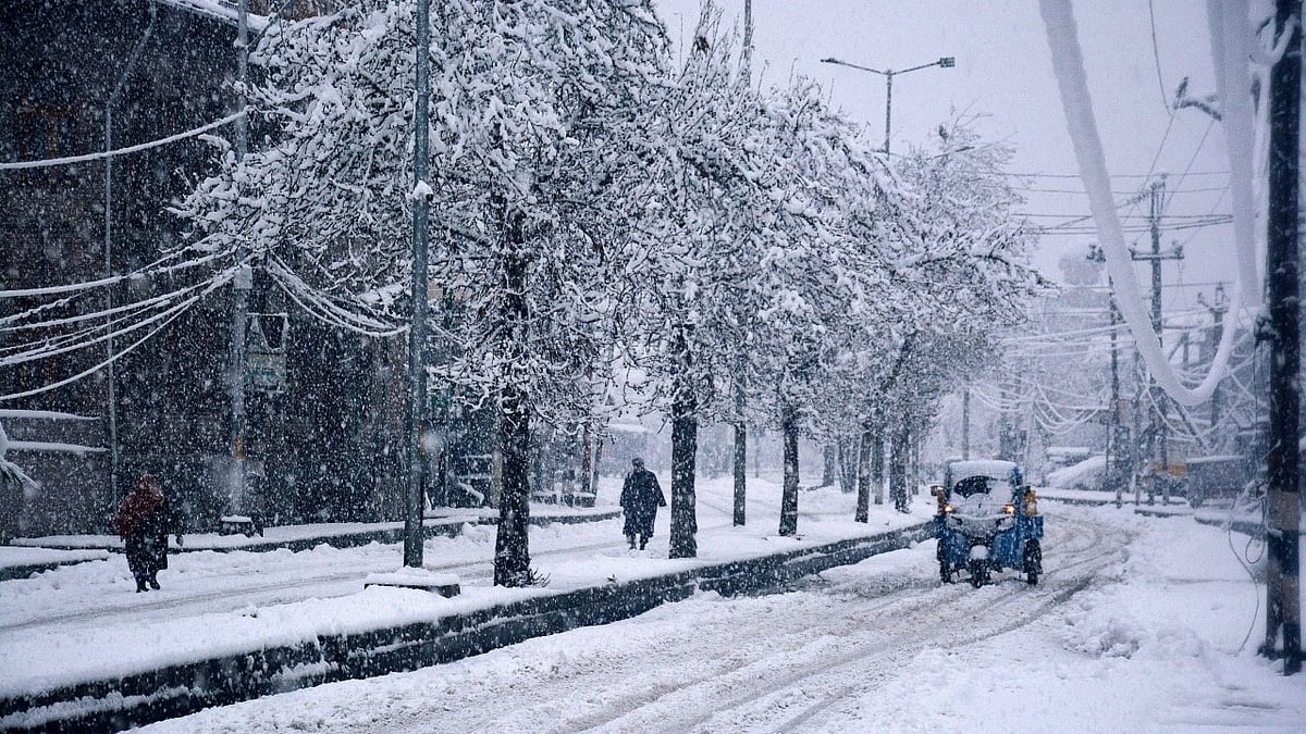 <div class="paragraphs"><p>Commuters on a snow-covered road during heavy snowfall, in Srinagar.</p></div>