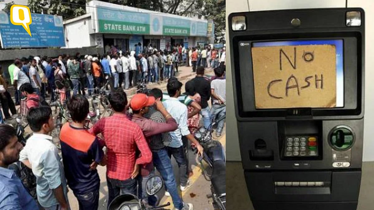 <div class="paragraphs"><p>Stills of People standing in long queues to access ATMs.</p></div>