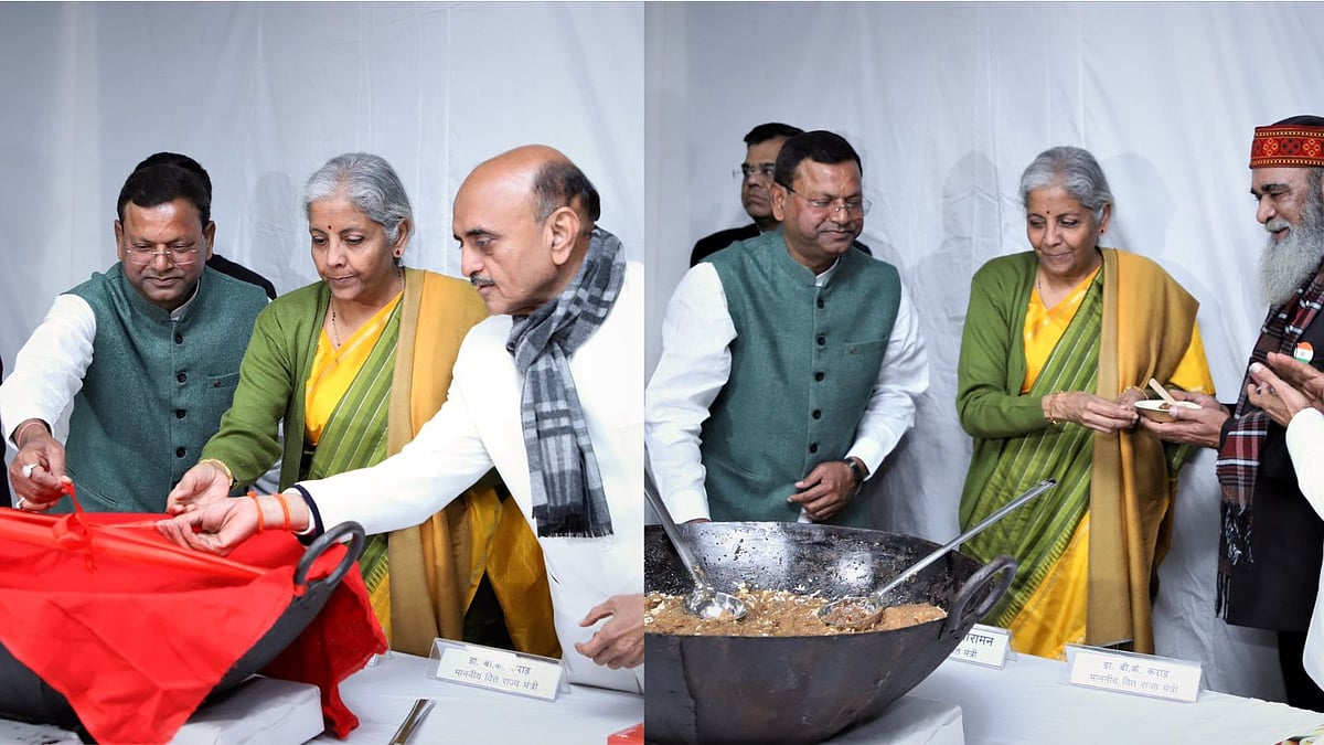 <div class="paragraphs"><p>Union Finance Minister Nirmala Sitharaman partakes in the Halwa Ceremony at the Finance Ministry headquarters in New Delhi on 26 January 2023. The Ceremony marks the final stage of the preparation of the Union Budget. </p></div>