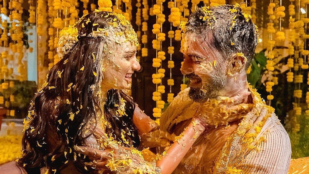 <div class="paragraphs"><p>Athiya Shetty and KL Rahul from their Haldi ceremony.</p></div>