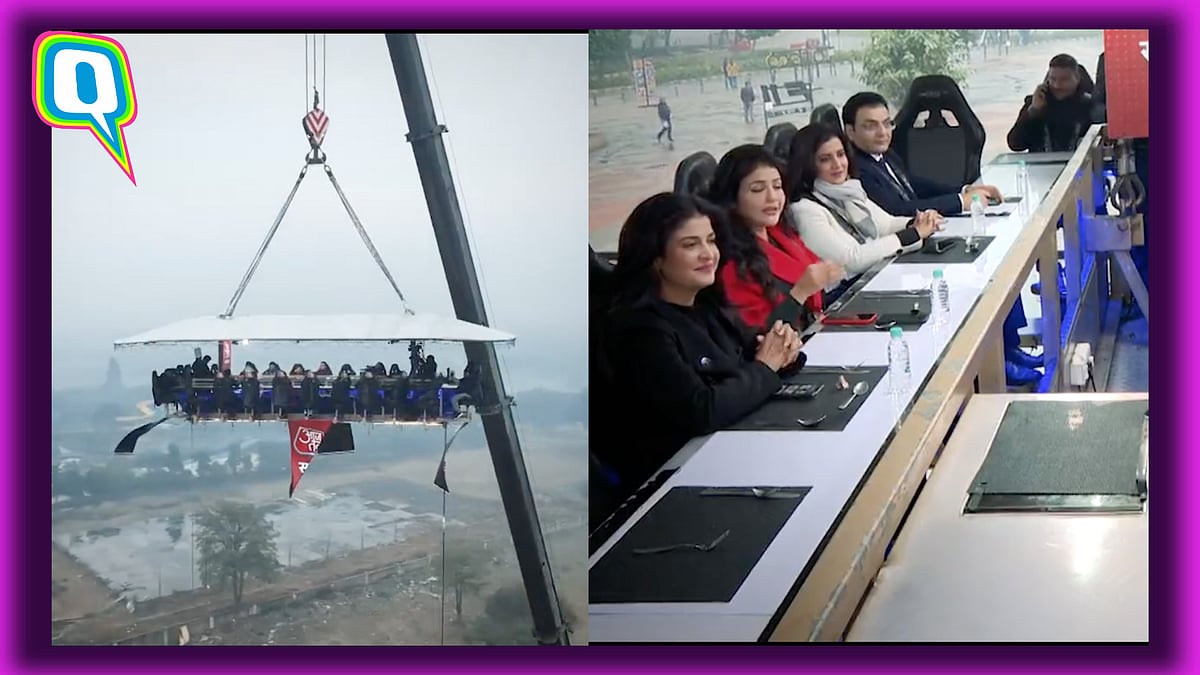 <div class="paragraphs"><p>A news channel conducted a panel discussion for this year's budget 160-feet above the ground. </p></div>