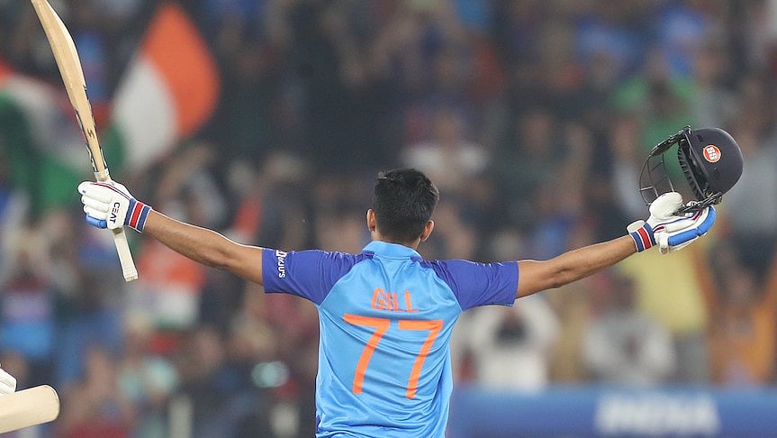 <div class="paragraphs"><p>Shubman Gill celebrates his maiden century during the 3rd T20I between India and New Zealand at the Narendra Modi Stadium, Ahmedabad, on 1 February 2023.</p></div>