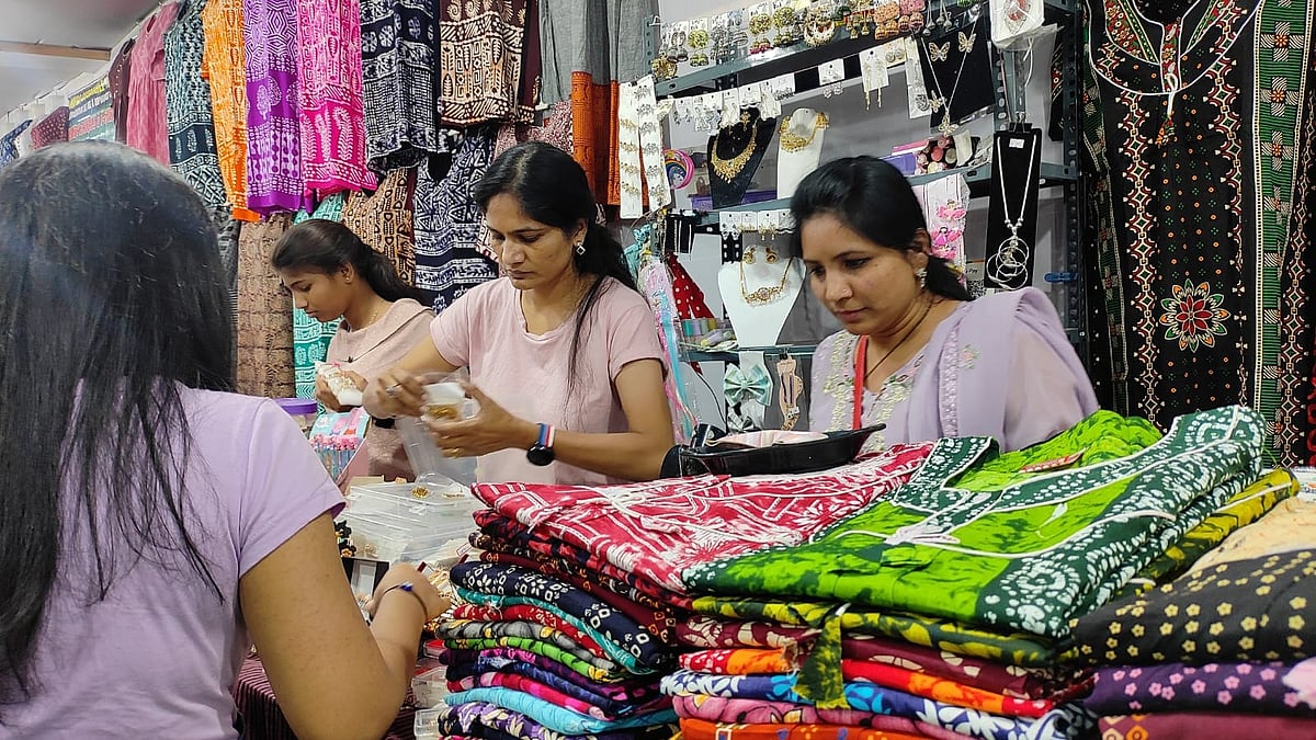 <div class="paragraphs"><p>Shazia (middle) and Yasmin (right) are both corporate employees based out of Hyderabad. They run a jewellery stall at Numaish in Hyderabad – as a hobby.</p></div>