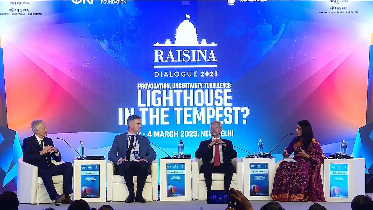 <div class="paragraphs"><p>EAM S Jaishankar in conversation with former UK PM Tony Blair and former cricketer Kevin Pietersen. </p></div>
