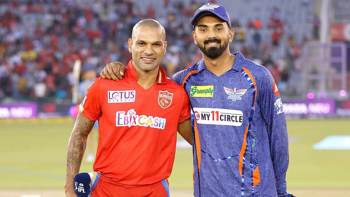 <div class="paragraphs"><p>Shikhar Dhawan of Punjab Kings and KL Rahul of Lucknow Super Giants at toss during match 38 of the Tata Indian Premier League 2023 between the Punjab Kings and the Lucknow Super Giants</p></div>