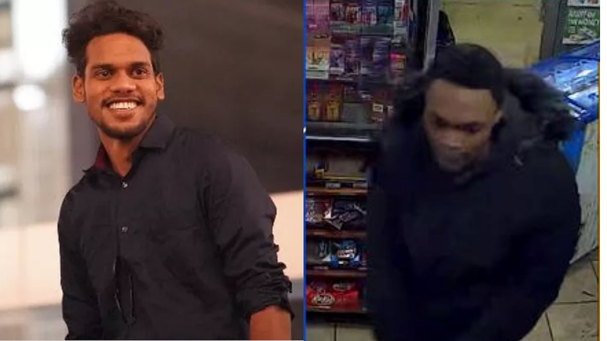 <div class="paragraphs"><p>Saiesh Veera (L) used to work at the fuel station, which is located in Ohio's capital of Columbus. The suspect (R) is stil ar large </p></div>