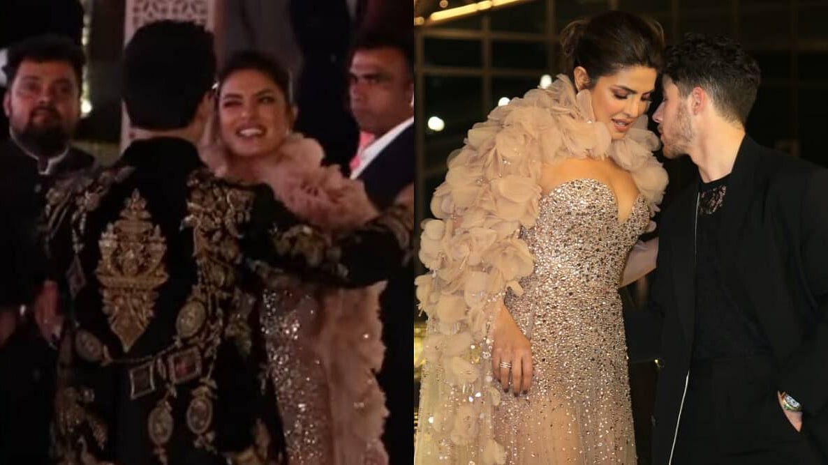 <div class="paragraphs"><p>Priyanka Chopra and Nick Jonas interact with Karan Johar at the NMACC event in Mumbai.</p></div>