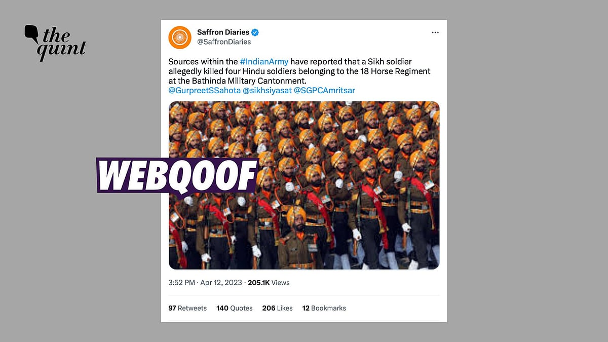 <div class="paragraphs"><p>A message doing the rounds claims that a "Sikh soldier killed four Hindu soldier from 18 Horse Regiment."</p></div>
