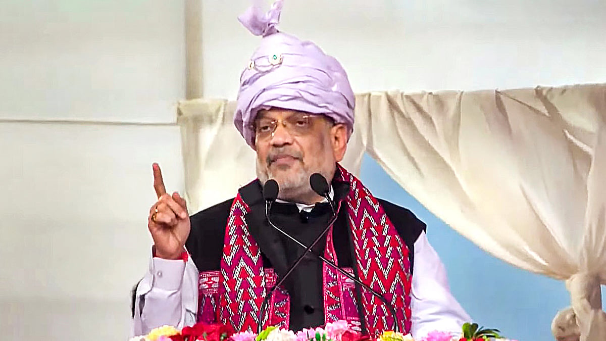 <div class="paragraphs"><p>Union Home Minister Amit Shah addressing the public in Arunachal Pradesh's&nbsp;Kibithoo village on Monday, 10 April.&nbsp;</p></div>