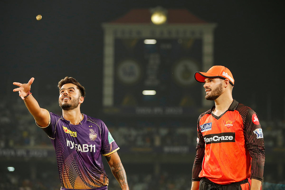 <div class="paragraphs"><p>Aiden Markram and Nitish Rana of at the coin toss during the 19th match of the Indian Premier League 2023 between Kolkata Knight Riders and Sunrisers Hyderabad. KKR won the toss and elected to field first.</p></div>