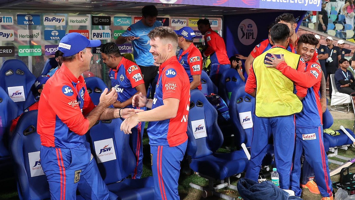 <div class="paragraphs"><p>Delhi Capitals team celebrate their win over&nbsp;Kolkata Knight Riders at the Arun Jaitley Stadium, Delhi on the 20th April 2023</p></div>