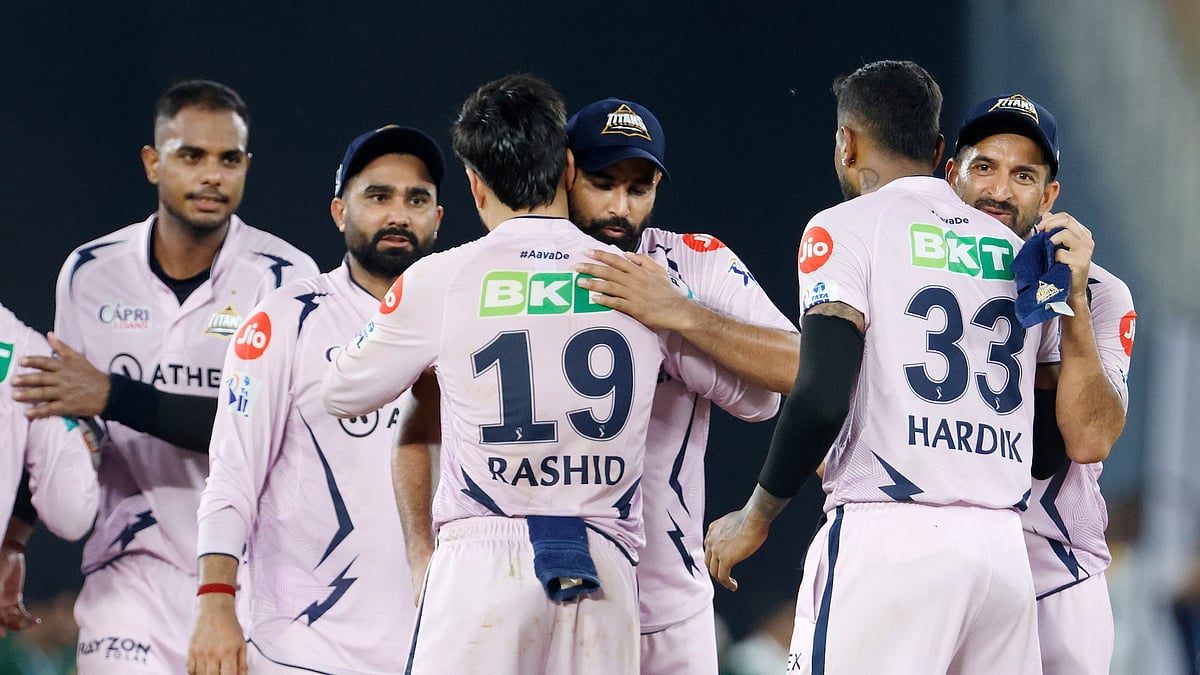 <div class="paragraphs"><p>Gujarat Titans players shake hands after match 62 of the Tata Indian Premier League between the Gujarat Titans and the Sunrisers Hyderabad  at the Narendra Modi Stadium in Ahmedabad on 15 May 2023</p></div>