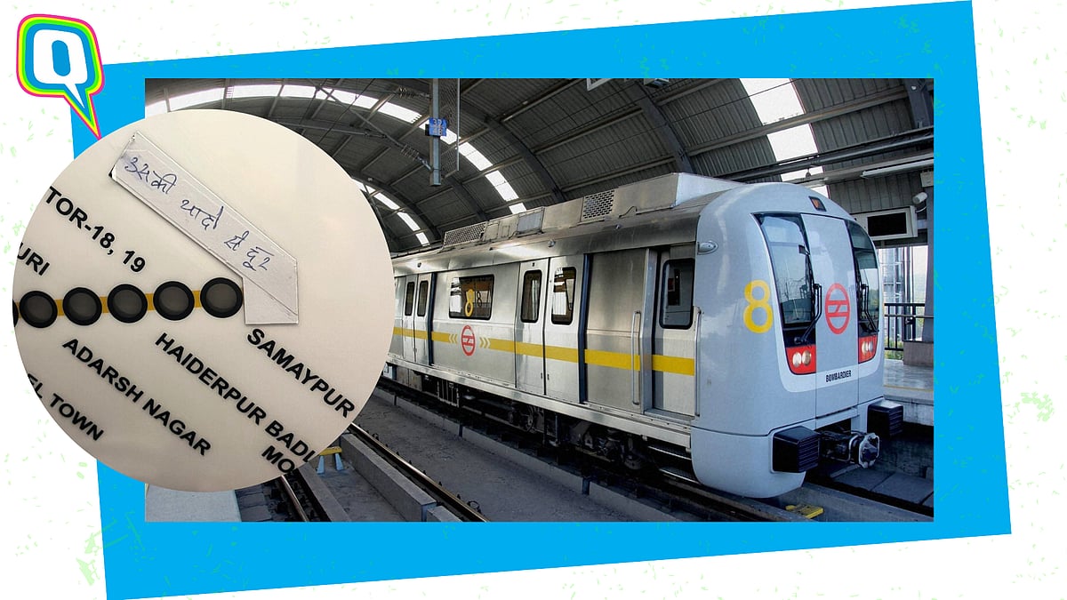 <div class="paragraphs"><p>Someone added a sticker on the yellow line of the Delhi Metro, naming it “far from their memories."</p></div>
