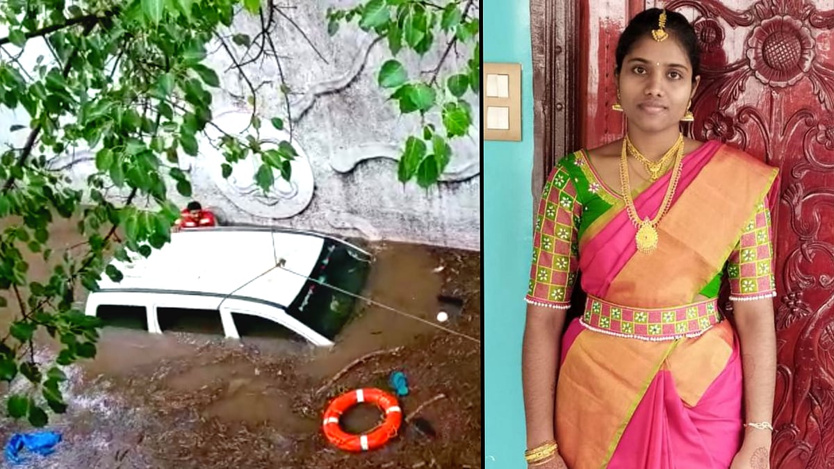 <div class="paragraphs"><p>The fire and rescue services pulling the car out of the underpass (left), Bhanu Rekha (right).</p></div>