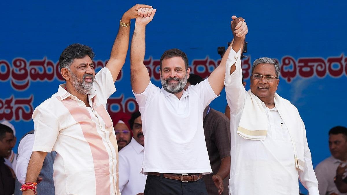 <div class="paragraphs"><p>DK Shivakumar, Rahul Gandhi, and Siddaramaiah. </p></div>