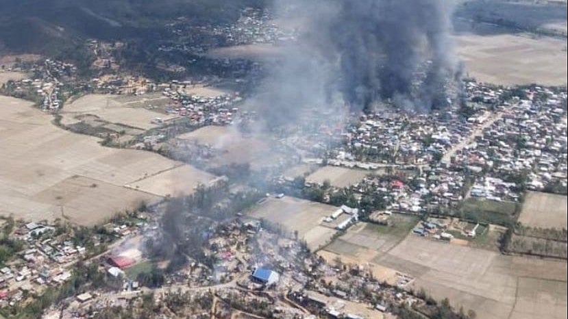 <div class="paragraphs"><p>Large parts of Sugnu village in Manipur were set ablaze during clashes on Sunday, 28 May. </p></div>
