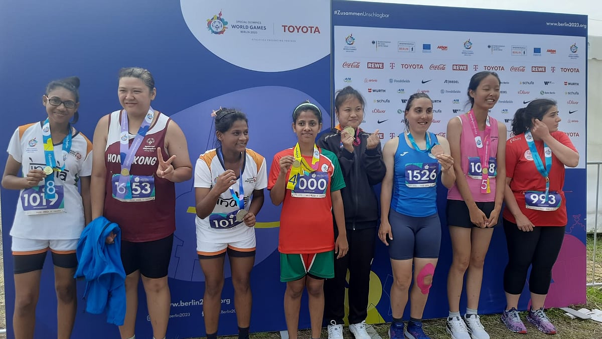 <div class="paragraphs"><p>Indian women pose with their medals at the Special Olympics and World Games 2023</p></div>