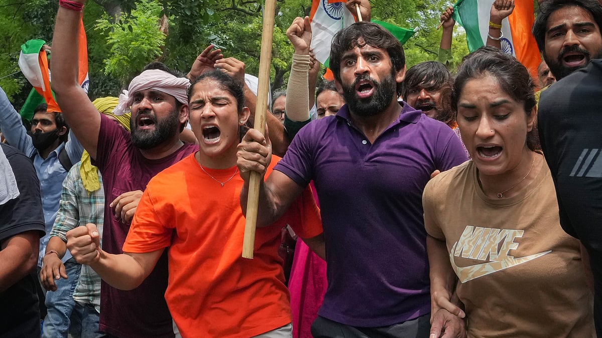 <div class="paragraphs"><p>Wrestlers demanding the arrest of WFI chief Brij Bhushan Singh during a protest march in New Delhi.&nbsp;</p></div>