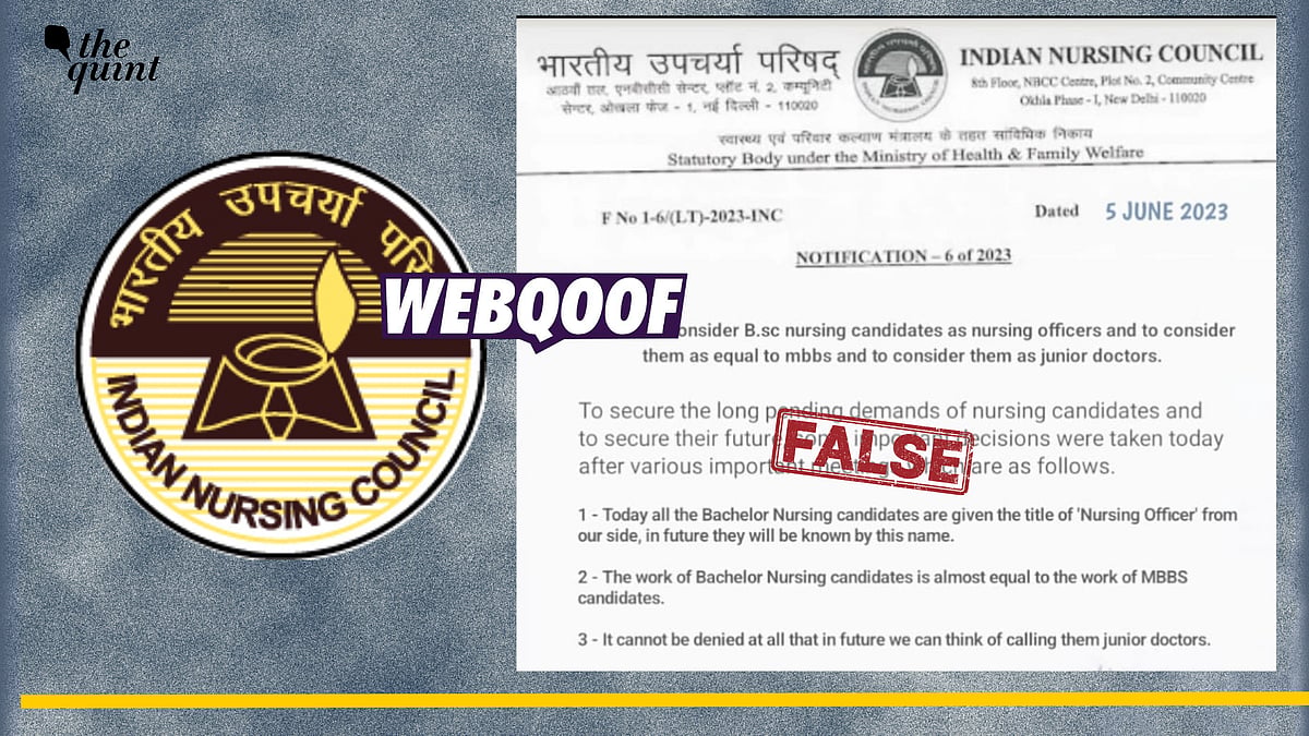 <div class="paragraphs"><p>Fact-check:&nbsp;A fake circular stating nurses will now be called 'nursing officers or junior doctors' is going viral on social media as an official statement from Indian Nursing Council.</p></div>
