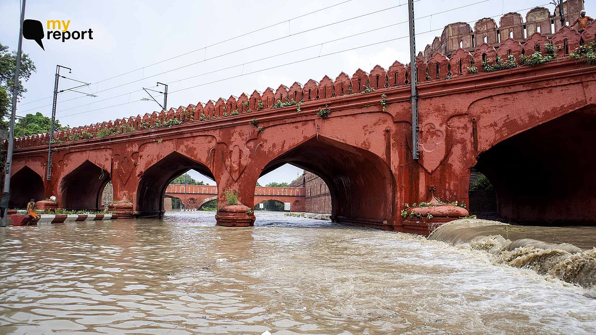 <div class="paragraphs"><p>Delhi's famous railway bridge and Shalimar Bridge, near Kashmere Gate, flooded with water.</p></div>