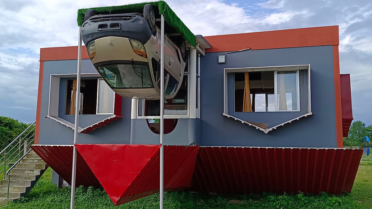 <div class="paragraphs"><p>Everything is inverted in the house, right from its rooftop to the car, bed, air-conditioners, western commode, curtains, water taps, and water geysers.</p></div>