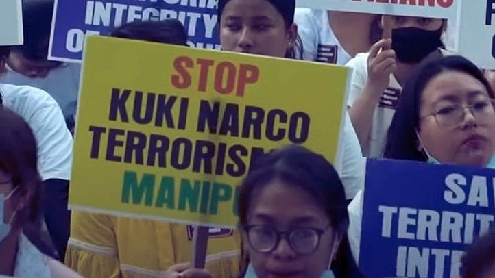<div class="paragraphs"><p>An image from a Meitei protest held at Jantar Mantar, Delhi. </p></div>