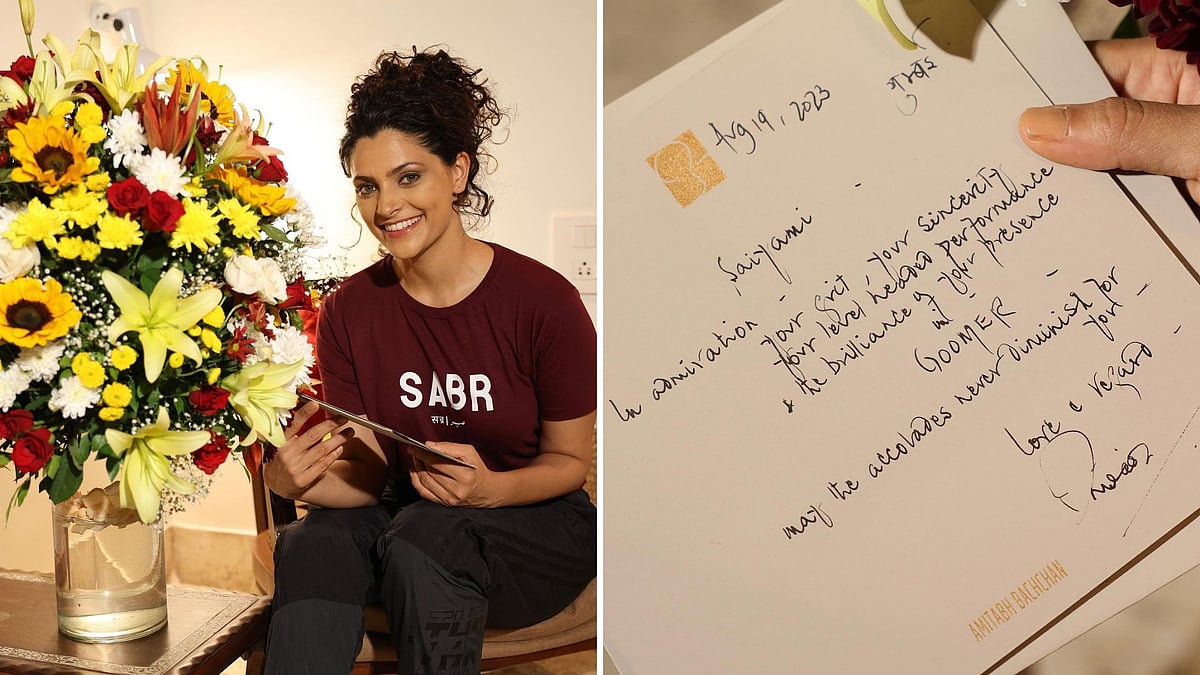 <div class="paragraphs"><p>Amitabh Bachchan writes a letter for Saiyami Kher.</p></div>