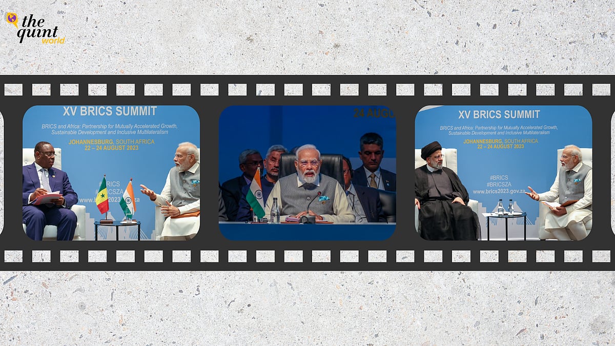 <div class="paragraphs"><p>PM Modi participated in the BRICS-Africa Outreach and BRICS Plus Dialogue in Johannesburg that saw the participation of leaders from BRICS and invited countries from Africa, Asia and Latin America.</p></div>