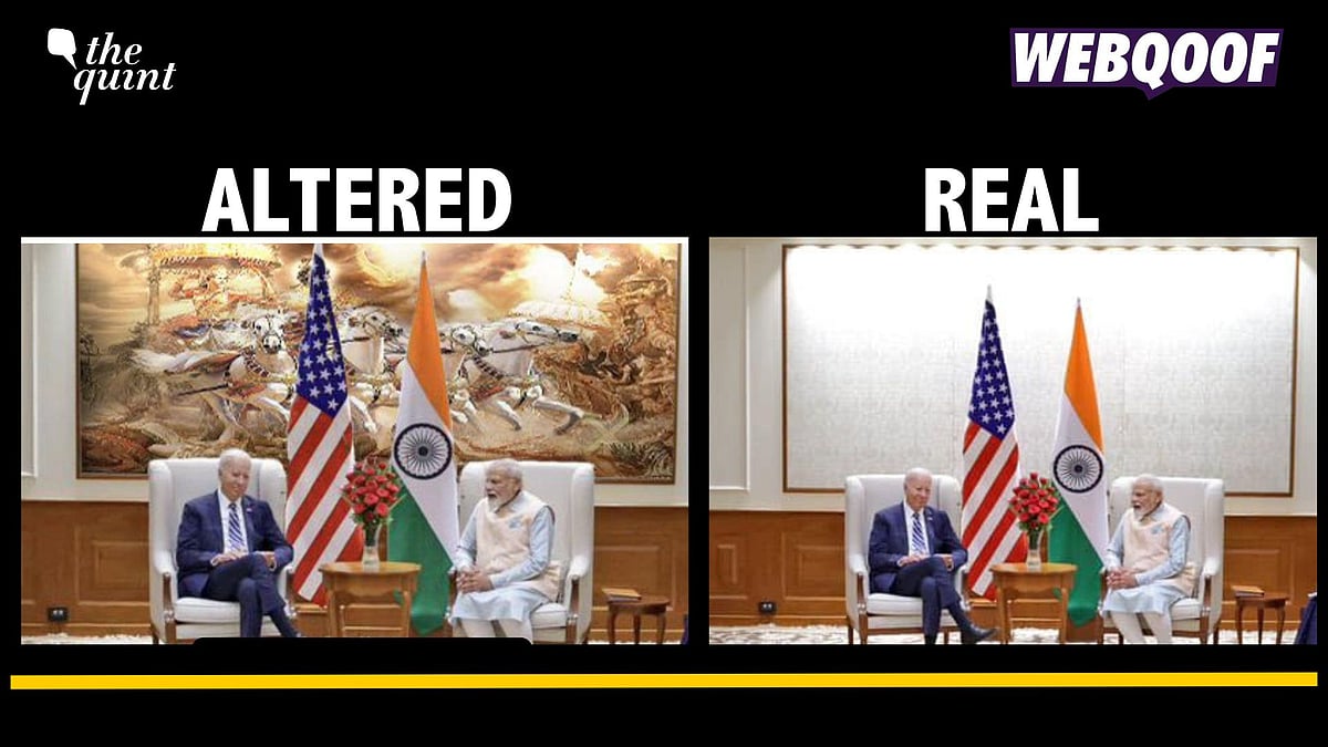 <div class="paragraphs"><p>Fact-check: This is an altered image showing a photo frame depicting a scene from Mahabharata behind Prime Minister Narendra Modi and Joe Biden.</p></div>