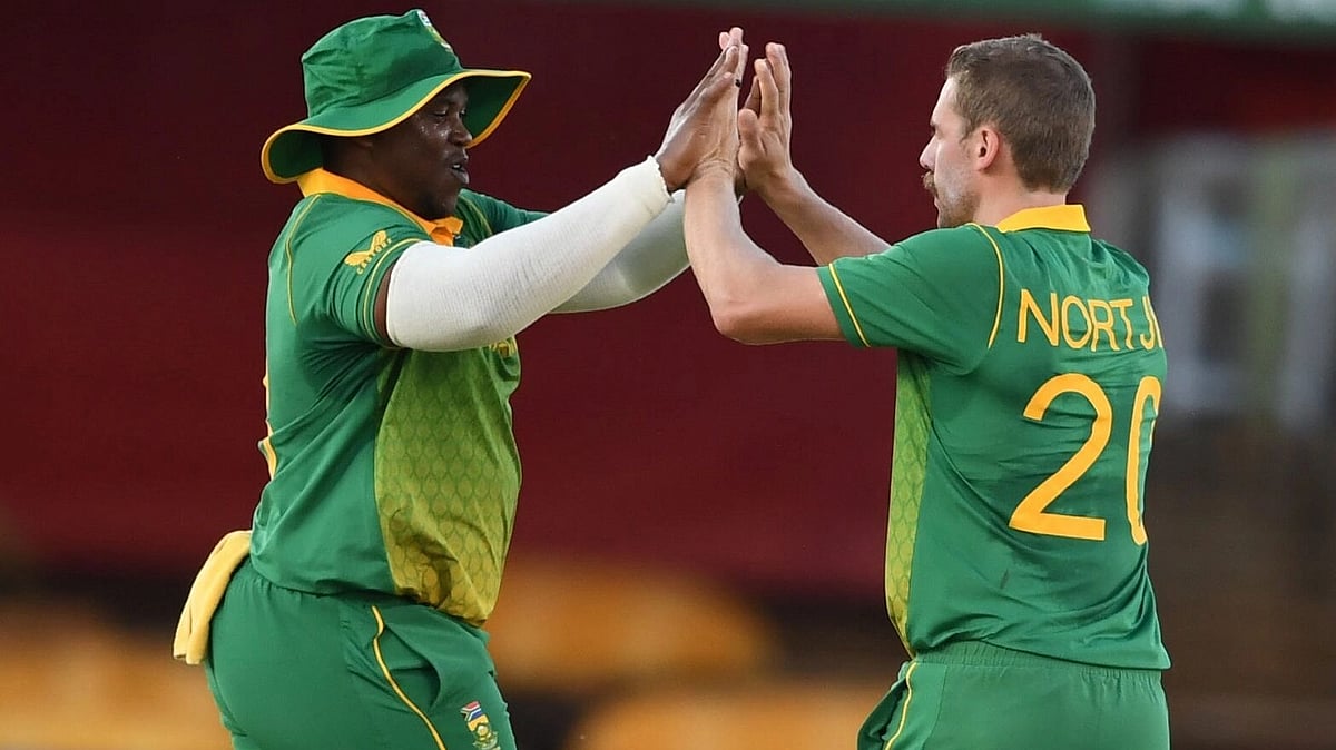 <div class="paragraphs"><p>South Africa's Anrich Nortje and Sisanda Magala.</p></div>