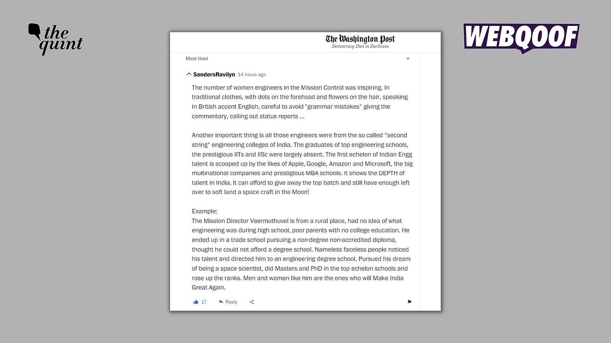 <div class="paragraphs"><p>The screenshot shows a user's comment under an article about ISRO's Chandrayaan-3 successful landing on the lunar surface.</p></div>