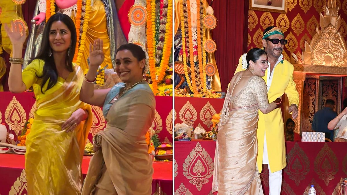 <div class="paragraphs"><p>Kajol, Rajkummar Rao and Patralekhaa offer puja at a Durga Puja pandal in Mumbai.</p></div>