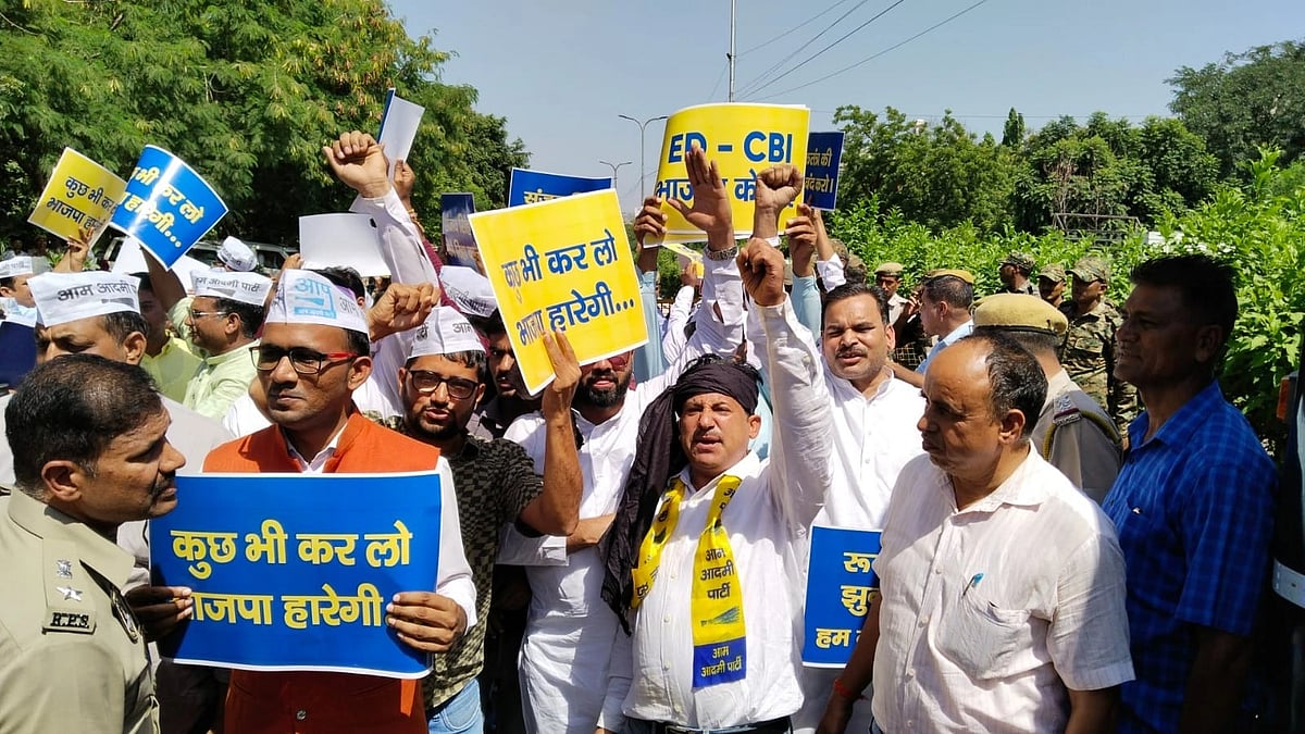 <div class="paragraphs"><p>AAP workers protesting in Rajasthan on Thursday, 5 October, against the arrest of party MP Sanjay Singh in the Delhi excise policy case. </p></div>