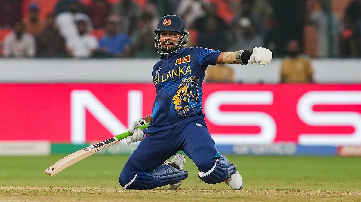<div class="paragraphs"><p>Sri Lanka's captain Dasun Shanaka in action during ICC Men's Cricket World Cup 2023 match between Pakistan and Sri Lanka, at Rajiv Gandhi International Cricket Stadium, in Hyderabad, Tuesday, Oct. 10, 2023.</p></div>